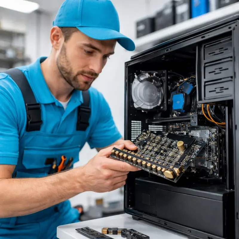 Мастер устанавливает звуковую карту на ПК в Оренбурге